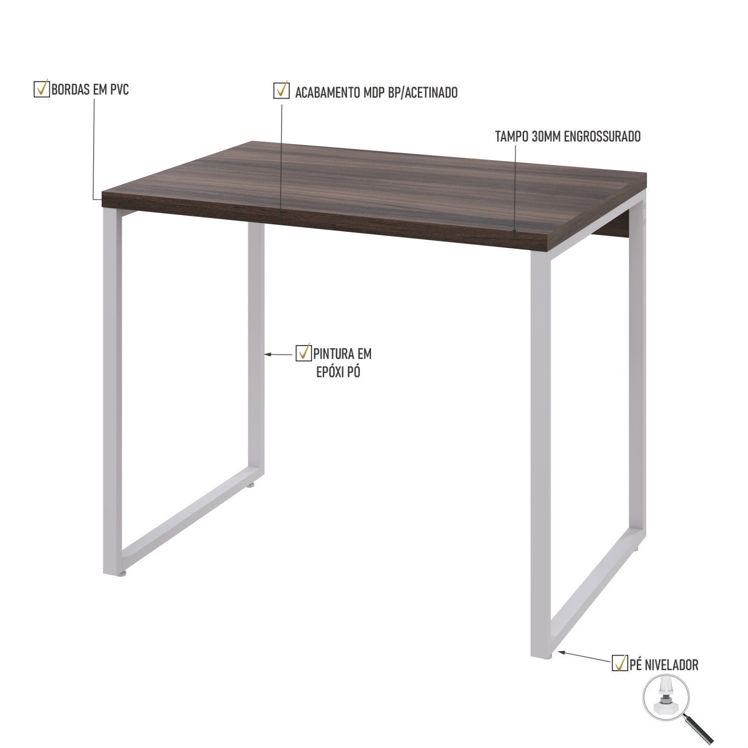 Mesa Para Escritório Office Estilo Industrial 90Cm Kuadra - 5