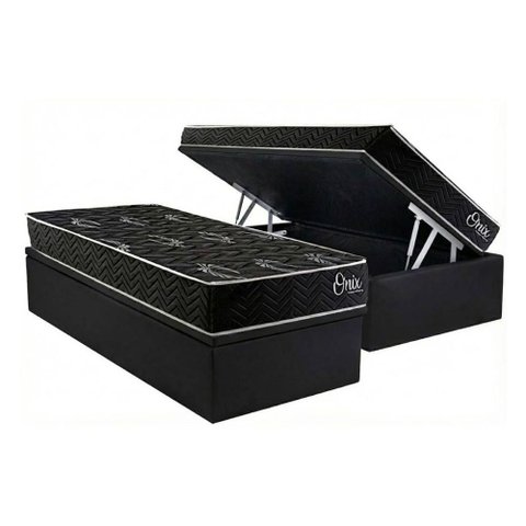 Cama Box Baú Solteiro + Colchão Ortopédico Kappesberg D28 Anatômico Onix + Base Crc Corano Black