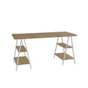 Ver imagem 2 de Escrivaninha Mesa Escritório Cavalete Estilo Kuadra 4 Prateleiras 150cm Industrial Lâmina Mel Marrom/Branca