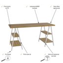 Ver imagem 5 de Escrivaninha Mesa Escritório Cavalete Estilo Kuadra 4 Prateleiras 150cm Industrial Lâmina Mel Marrom/Branca