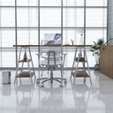 Ver imagem 1 de Escrivaninha Mesa Escritório Cavalete Estilo Kuadra 4 Prateleiras 150cm Industrial Lâmina Mel E Est,Branca