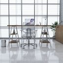 Ver imagem 1 de Escrivaninha Mesa Escritório Cavalete Estilo Kuadra 4 Prateleiras 150cm Industrial Lâmina Mel Marrom/Branca