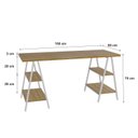 Ver imagem 3 de Escrivaninha Mesa Escritório Cavalete Estilo Kuadra 4 Prateleiras 150cm Industrial Lâmina Mel Marrom/Branca