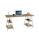 Ver imagem 4 de Escrivaninha Mesa Escritório Cavalete Estilo Kuadra 4 Prateleiras 150cm Industrial Lâmina Mel Marrom/Branca