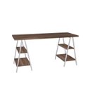 Ver imagem 2 de Escrivaninha Mesa Escritório Cavalete Estilo Kuadra 4 Prateleiras 150cm Industrial Nogal Marrom/Branca