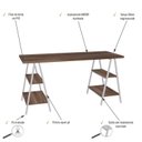 Ver imagem 5 de Escrivaninha Mesa Escritório Cavalete Estilo Kuadra 4 Prateleiras 150cm Industrial Nogal Marrom/Branca