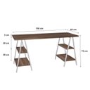 Ver imagem 3 de Escrivaninha Mesa Escritório Cavalete Estilo Kuadra 4 Prateleiras 150cm Industrial Nogal Marrom/Branca