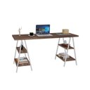 Ver imagem 4 de Escrivaninha Mesa Escritório Cavalete Estilo Kuadra 4 Prateleiras 150cm Industrial Nogal Marrom/Branca