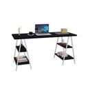 Ver imagem 4 de Escrivaninha Mesa Escritório Cavalete Estilo Kuadra 4 Prateleiras 150cm Industrial Preto Ônix Branca