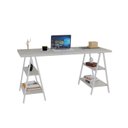 Ver imagem 4 de Escrivaninha Mesa Escritório Cavalete Estilo Kuadra 4 Prateleiras 150cm Industrial Branca