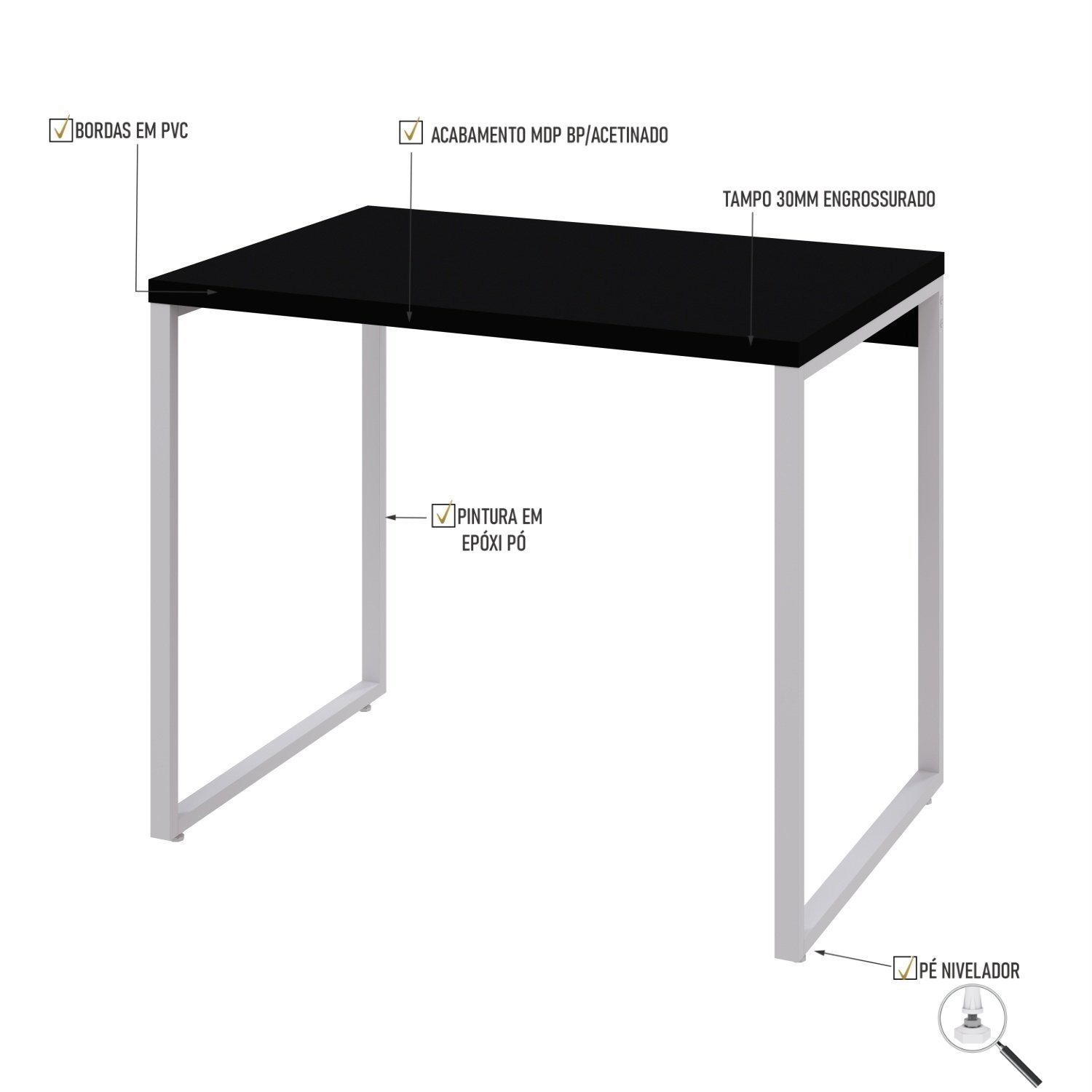 Mesa Para Escritório Office Estilo Industrial 90Cm Kuadra - 5