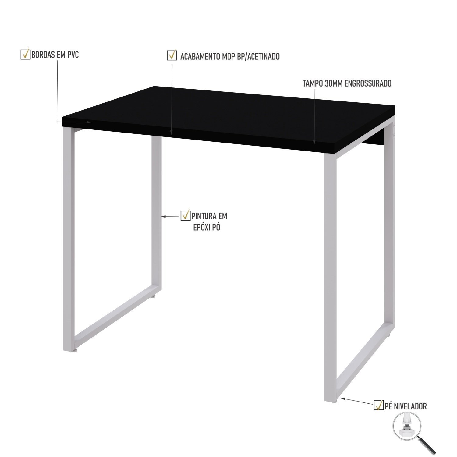 Mesa para Escritório Office Estilo Industrial 90cm Kuadra Compace - 5