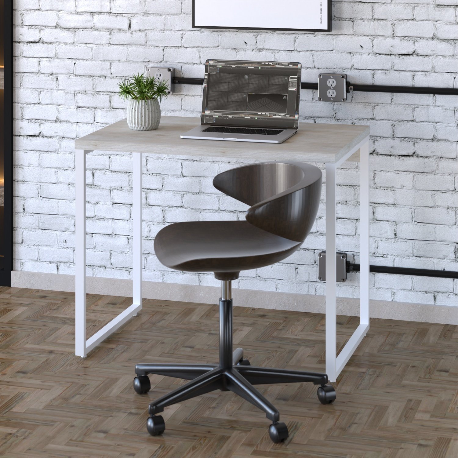 Mesa Para Escritório Office Estilo Industrial 90Cm Kuadra - 1