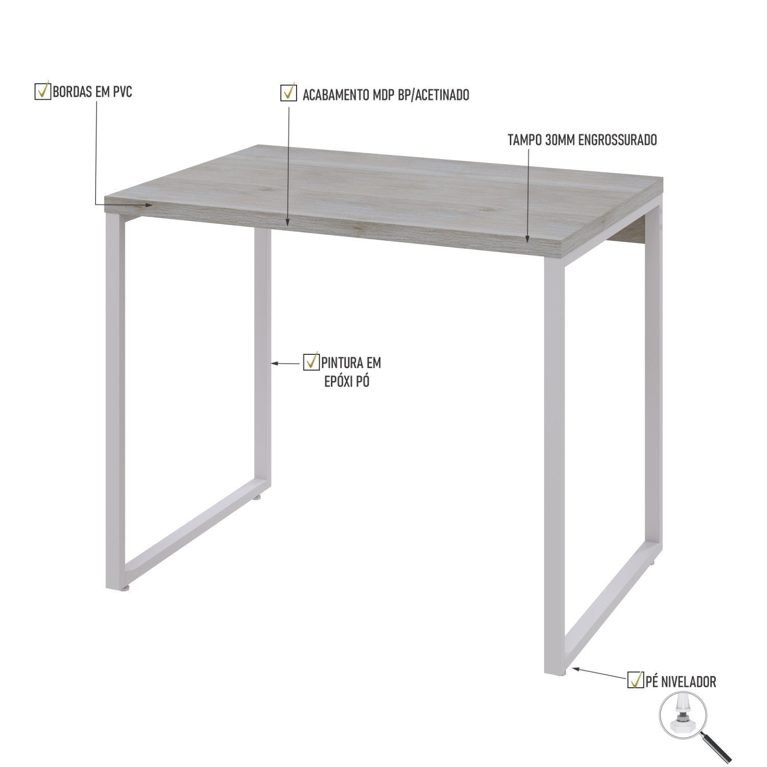 Mesa Para Escritório Office Estilo Industrial 90Cm Kuadra - 5