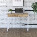 Ver imagem 1 de Escrivaninha Mesa Escritório Kuadra 2 Gavetas 90cm Industrial Carvalho e Branco Marrom