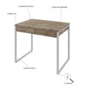 Ver imagem 5 de Escrivaninha Mesa Escritório Kuadra 2 Gavetas 90cm Industrial Carvalho e Branco Marrom