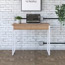 Ver imagem 1 de Escrivaninha Mesa Escritório Kuadra 2 Gavetas 90cm Industrial Lamina Mel e Branco Marrom