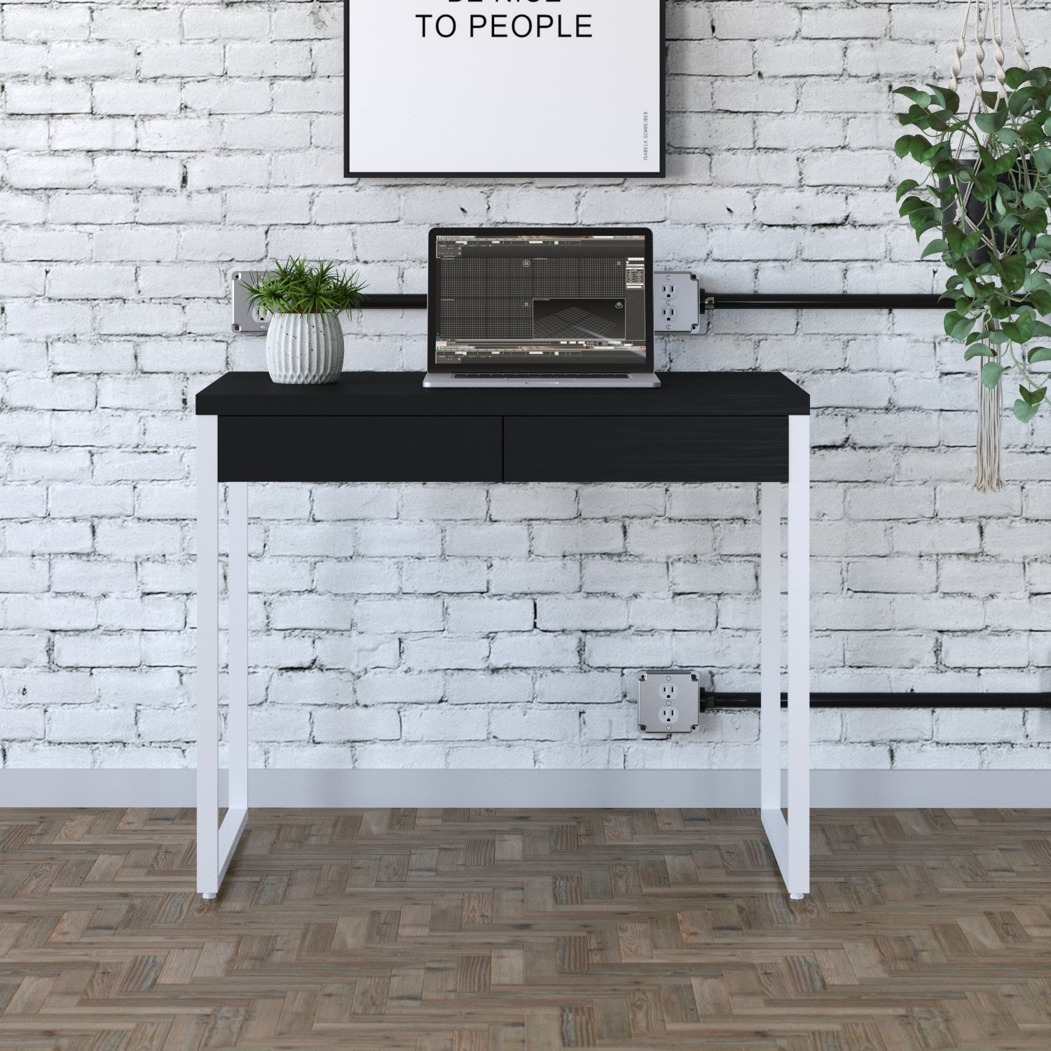 Mesa Para Escritório 90Cm 2 Gavetas Kuadra - 1