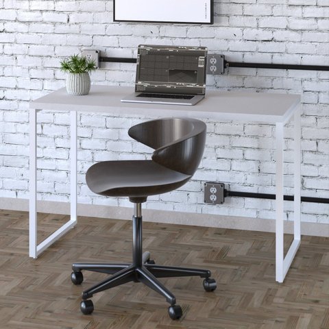 Escrivaninha Mesa Escritório Office Estilo Kuadra 120cm Industrial Branco e Branco Chess