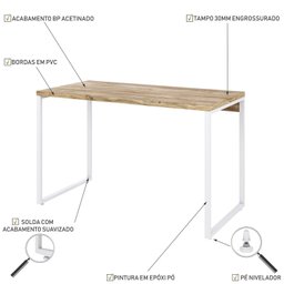 Mesa Para Escritório Office Estilo Industrial 120Cm Kuadra - 5