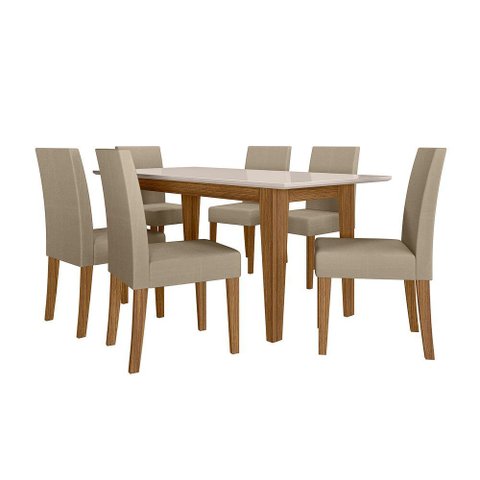 Sala de Jantar Liz 160x90 com Vidro 6l Cadeiras Josi Poliman Móveis