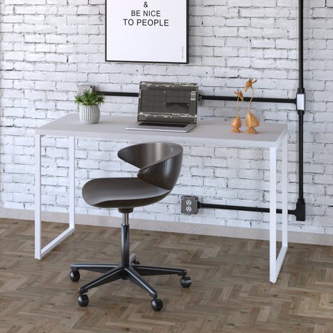 Escrivaninha Mesa Escritório Office Estilo Kuadra 135cm Industrial Branco e Branco Chess