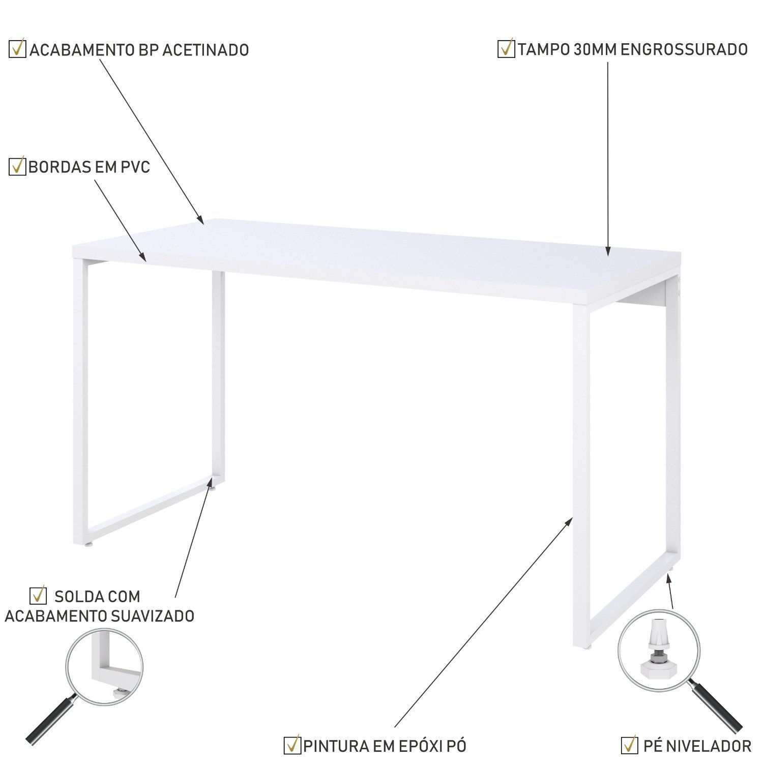 Mesa para Escritório Office Estilo Industrial 135cm Kuadra - 5