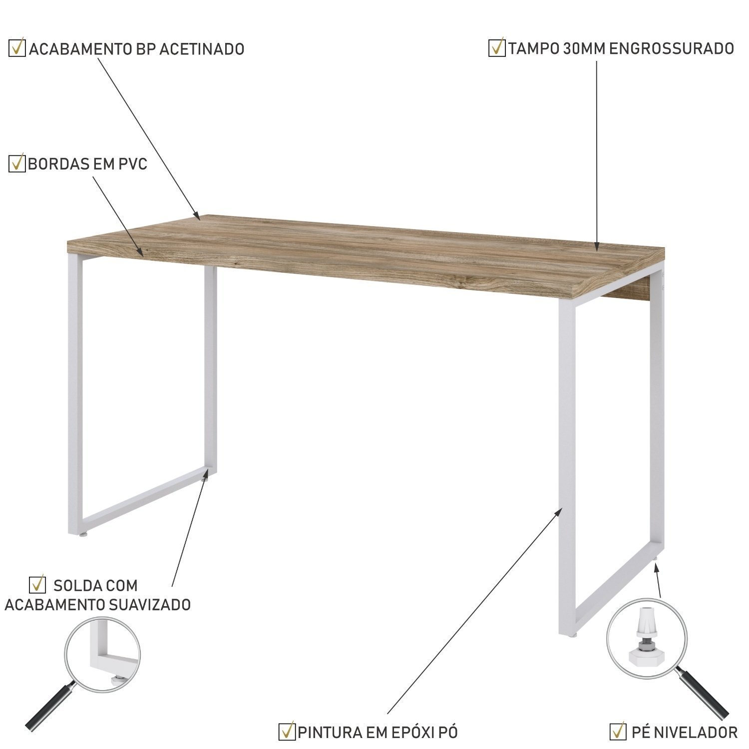Mesa para Escritório Office Estilo Industrial 135cm Kuadra - 5
