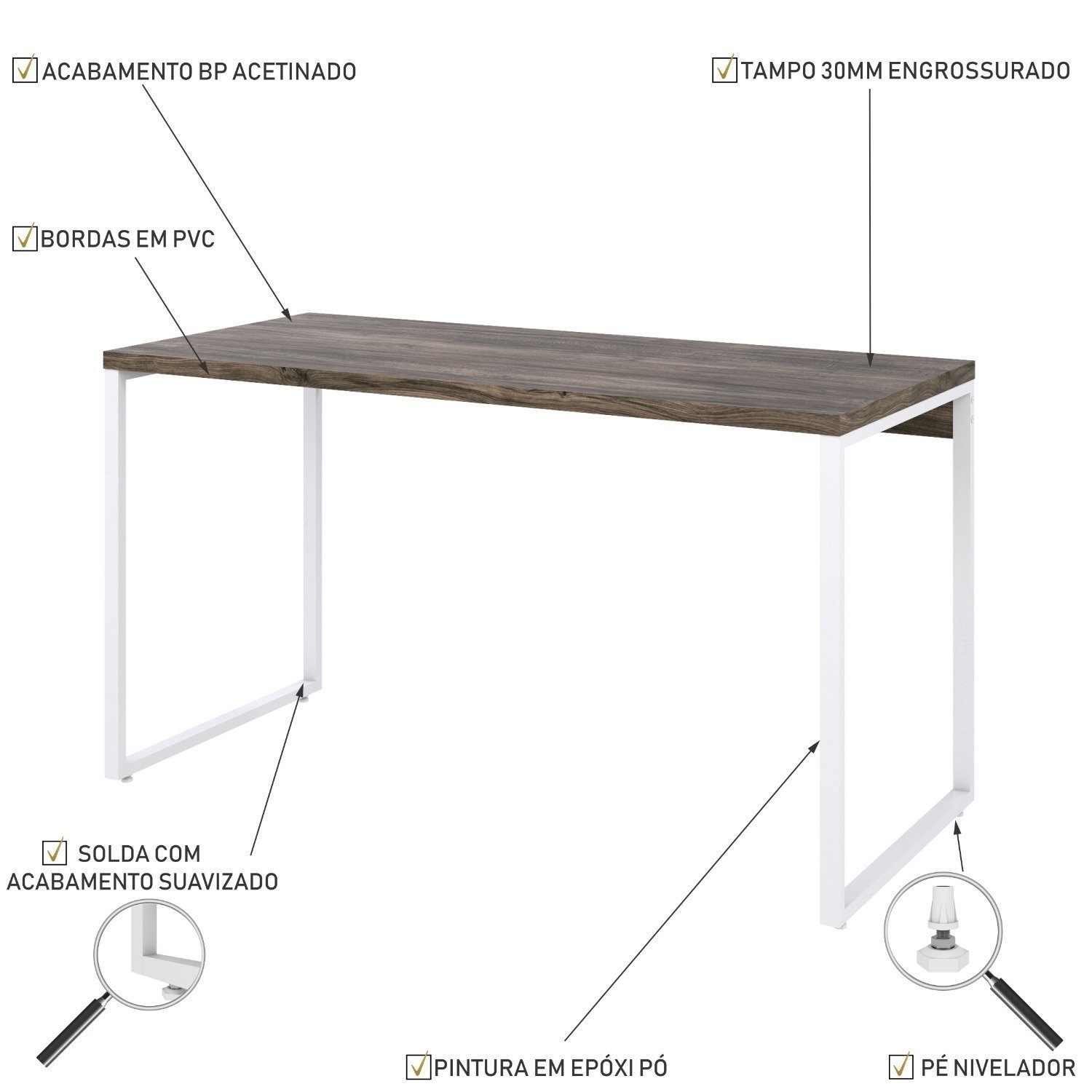 Mesa para Escritório Office Estilo Industrial 135cm Kuadra - 5