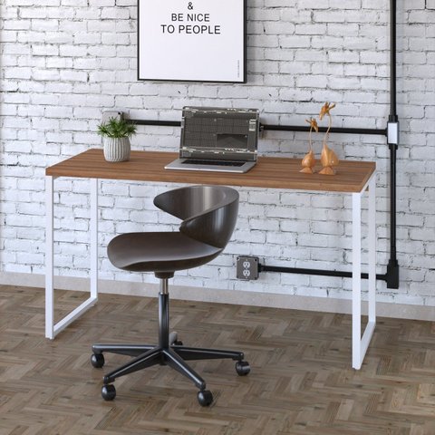 Escrivaninha Mesa Escritório Office Estilo Kuadra 135cm Industrial Lamina Mel e Branco Marrom