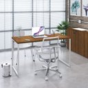 Ver imagem 7 de Escrivaninha Mesa Escritório Office Estilo Kuadra 135cm Industrial Lamina Mel e Branco Marrom