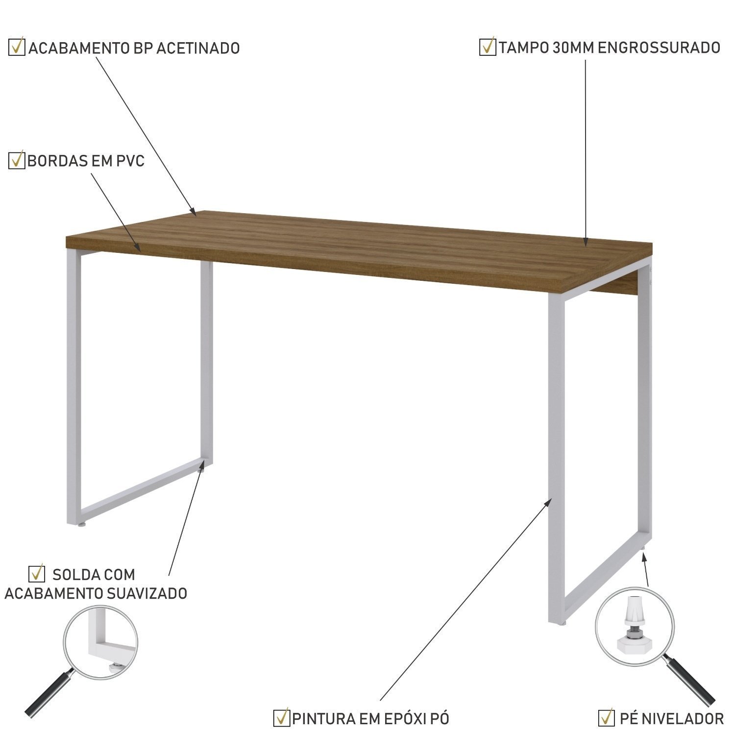 Mesa para Escritório Office Estilo Industrial 135cm Kuadra - 5
