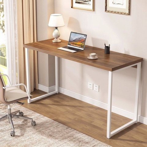 Escrivaninha Mesa Escritório Office Estilo Kuadra 135cm Industrial Nogal e Branco Marrom
