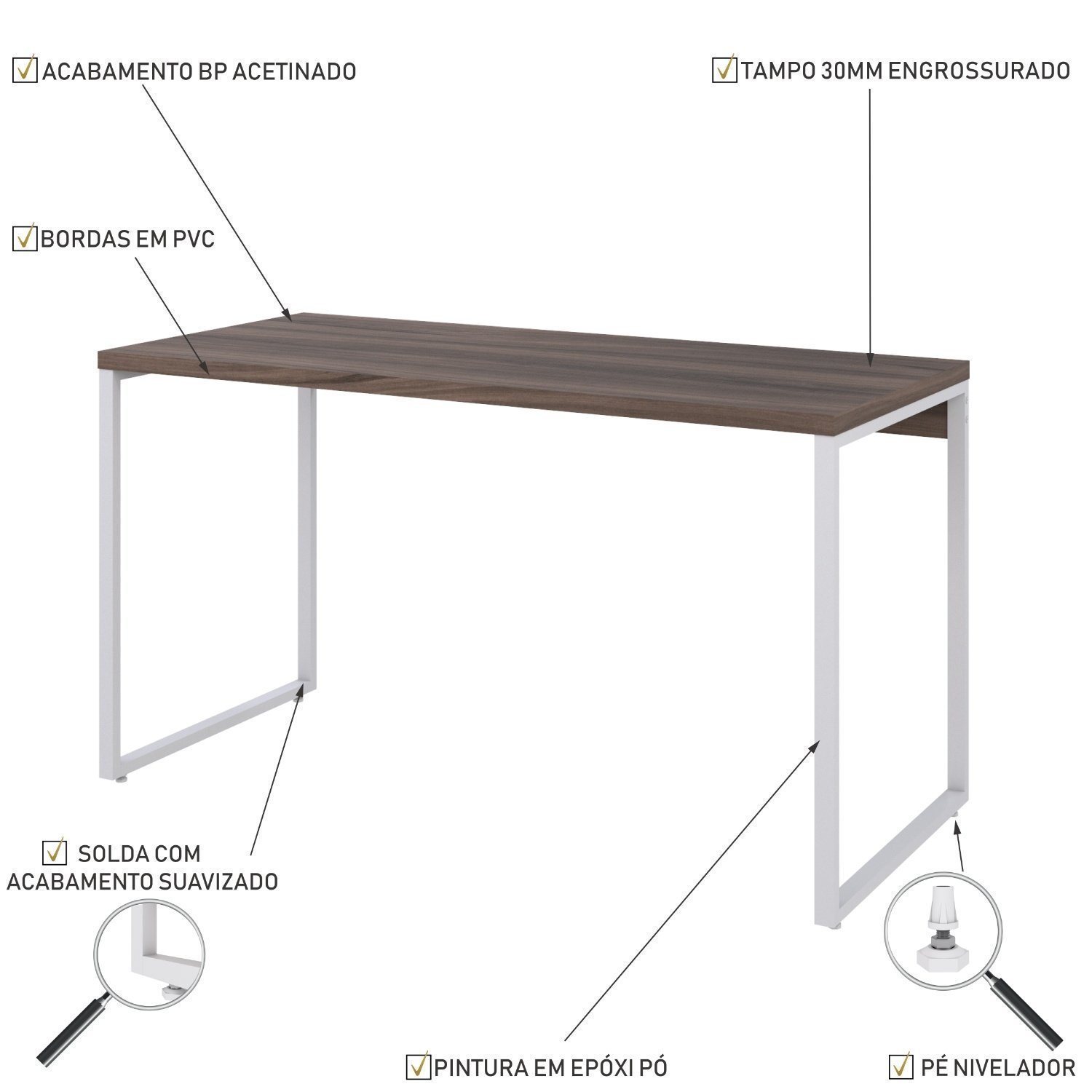 Mesa para Escritório Office Estilo Industrial 135cm Kuadra - 5