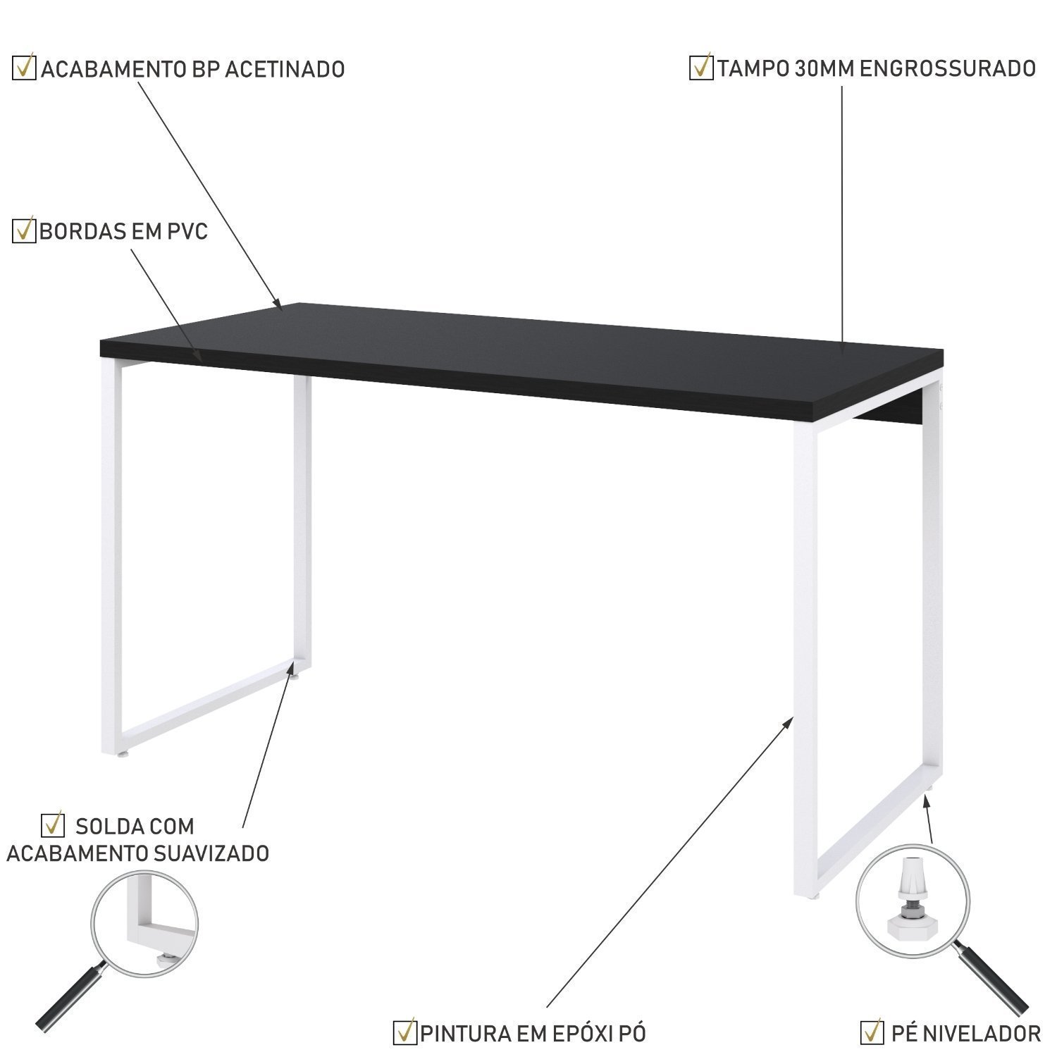 Mesa para Escritório Office Estilo Industrial 135cm Kuadra - 5