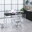 Ver imagem 7 de Escrivaninha Mesa Escritório Office Estilo Kuadra 135cm Industrial Preto Ônix e Branco Chess