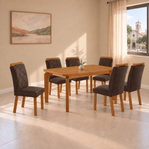 Conjunto de Mesa de Jantar Dublin 180 Tp MDF Laminado Canto Copo 6 Cadeiras Irlanda