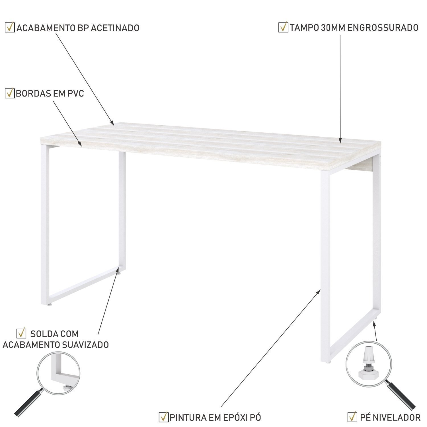 Mesa para Escritório Office Estilo Industrial 135cm Kuadra - 5