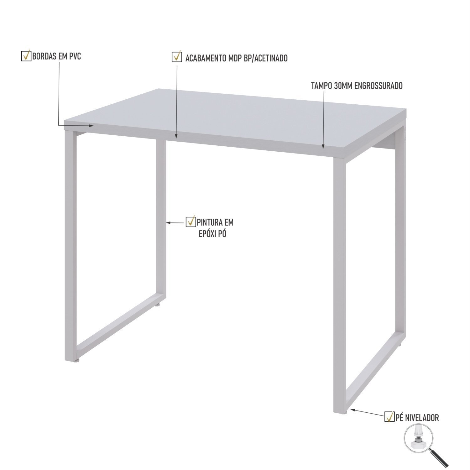 Mesa para Escritório Office Estilo Industrial 90cm Kuadra Compace - 5