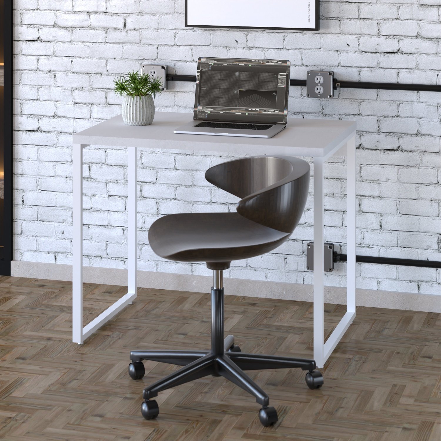 Mesa para Escritório Office Estilo Industrial 90cm Kuadra Compace - 1