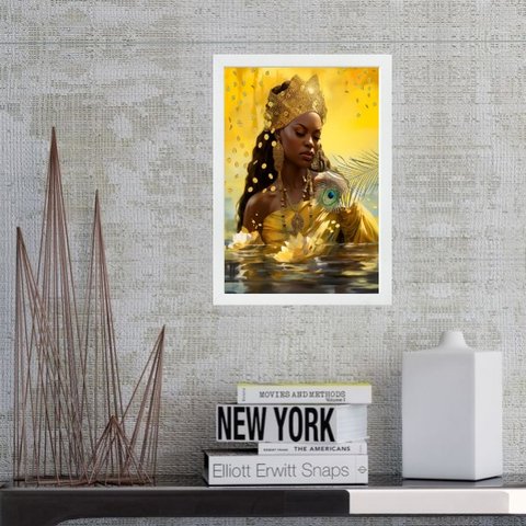 Quadro Orixá Oxum - Moedas de Ouro 45x34cm:madeira Branca