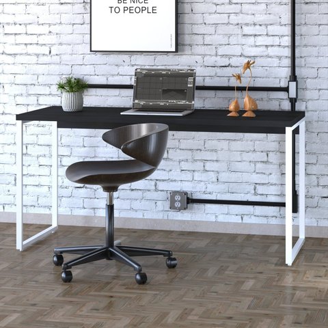 Escrivaninha Mesa Escritório Diretor Estilo Kuadra 150cm Industrial Preto Ônix e Branco Chess