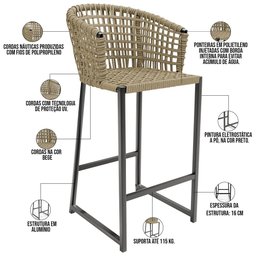 Kit Mesa Bistrô Hani Com 03 Banquetas Área Gourmet Bar Corda Náutica Porto D04 Bege - Lyam Decor - 6