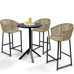 Kit Mesa Bistrô Hani Com 03 Banquetas Área Gourmet Bar Corda Náutica Porto D04 Bege - Lyam Decor - 1