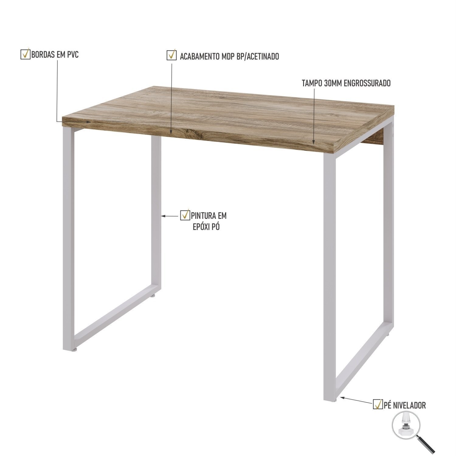 Mesa para Escritório Office Estilo Industrial 90cm Kuadra Compace - 6