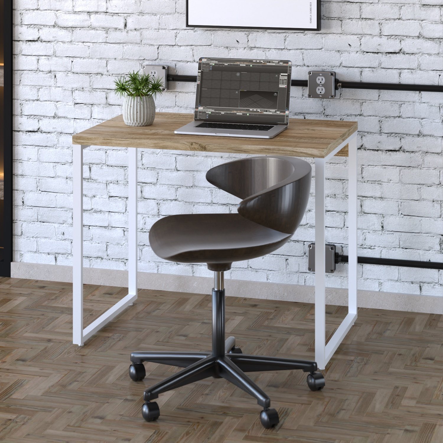 Mesa para Escritório Office Estilo Industrial 90cm Kuadra Compace - 1