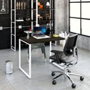Ver imagem 7 de Escrivaninha Mesa Escritório Office Estilo Kuadra 90cm Industrial Carvalho Dark e Branco Chess Marrom