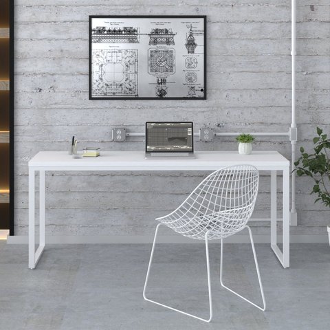 Escrivaninha Mesa Escritório Estilo Diretor Kuadra 180cm Industrial Branco e Branco Chess