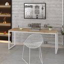 Ver imagem 7 de Escrivaninha Mesa Escritório Estilo Diretor Kuadra 180cm Industrial Carvalho e Branco Marrom