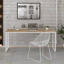 Ver imagem 1 de Escrivaninha Mesa Escritório Estilo Diretor Kuadra 180cm Industrial Carvalho e Branco Marrom